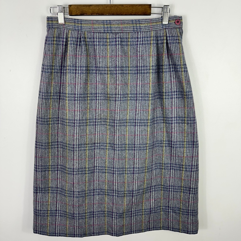 Vintage 80s‎ Skirt Womens 14 Wool Plaid Midi Preppy Academia Cottage Union USA